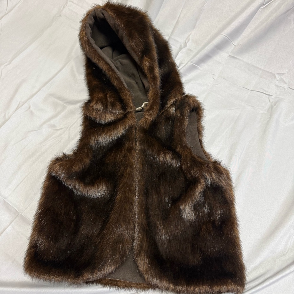 Kids Luxurious Brown Faux Fur Hooded Cape
